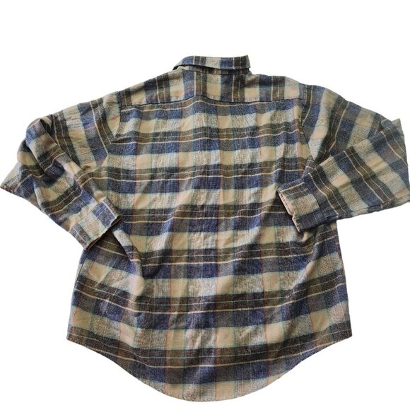 Vintage Sears Flannel Shirt Men Extra Large XL 17 Blue Plaid Long Sleeve Grunge - Picture 4 of 8